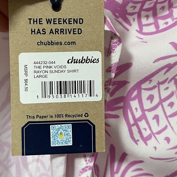 Chubbies Hawaiian Rayon Sunday Button Shirt Size L Pineapple Vacation Resort NEW - Picture 8 of 9